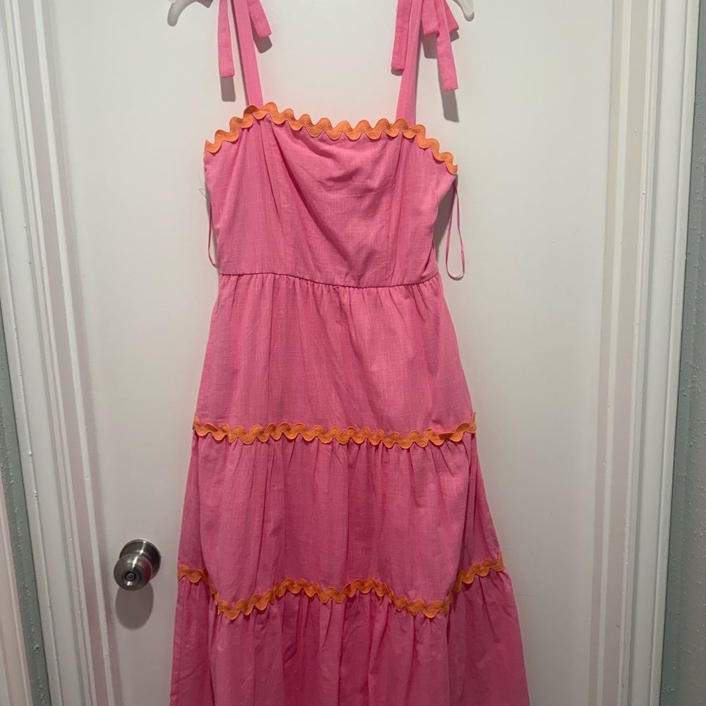 Francesca's Collections Pink Sundress with Orange Rickrack Trim